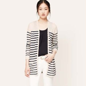 EUC LOFT Sheer Striped Open Cardigan in white/navy/almost black Small fits M & L